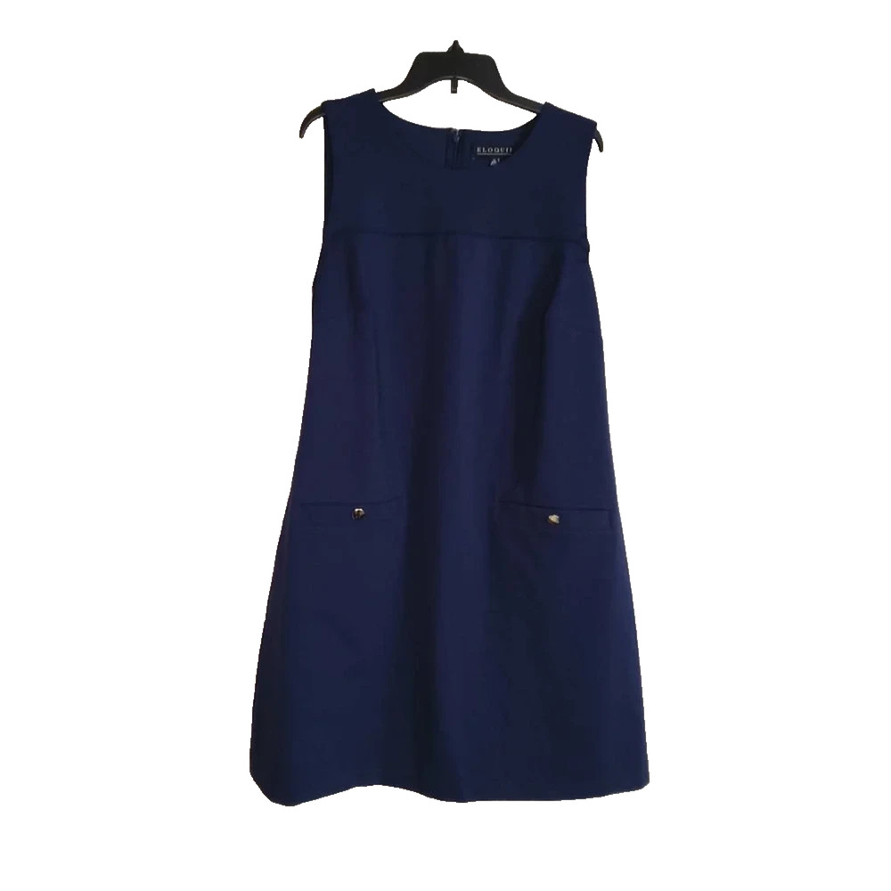 Eloquii Size 20 Navy Sleeveless Shift Dress Gold Button Career Nautical
